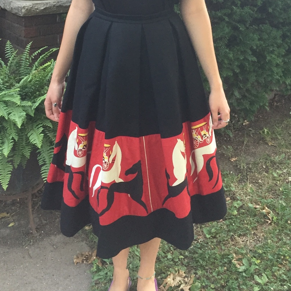 Vintage 1950s Wool Felt Circle Skirt with Horses